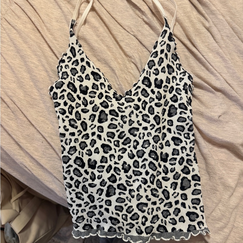 Free People Black and White Leopard Camisole